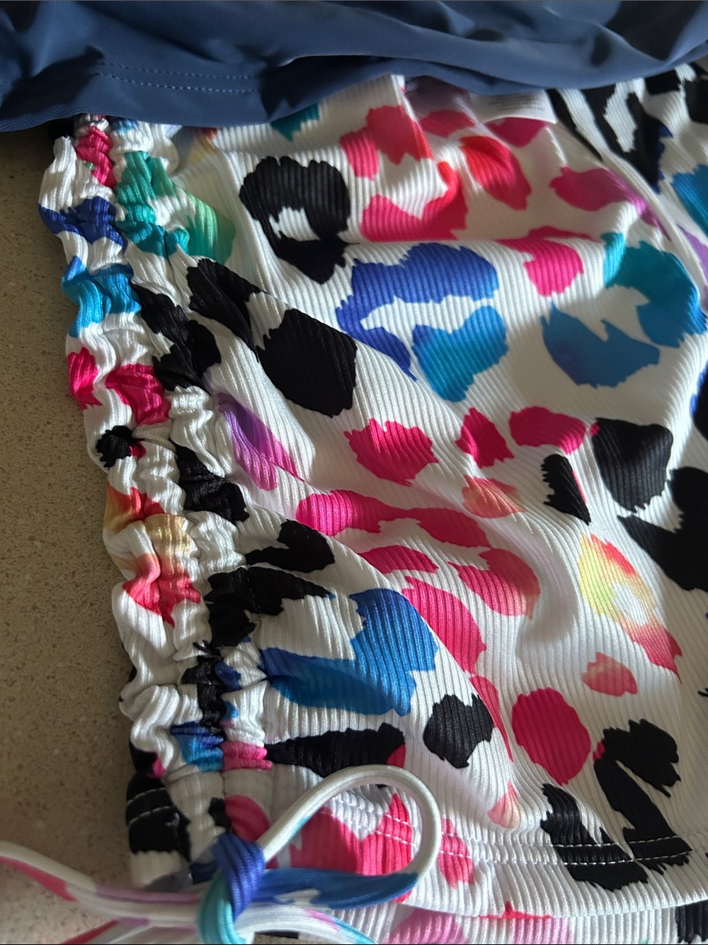 Cupshe Slate Blue Tankini with Multicolor Leopard Ruched Swim Bottoms - Picture 2 of 6